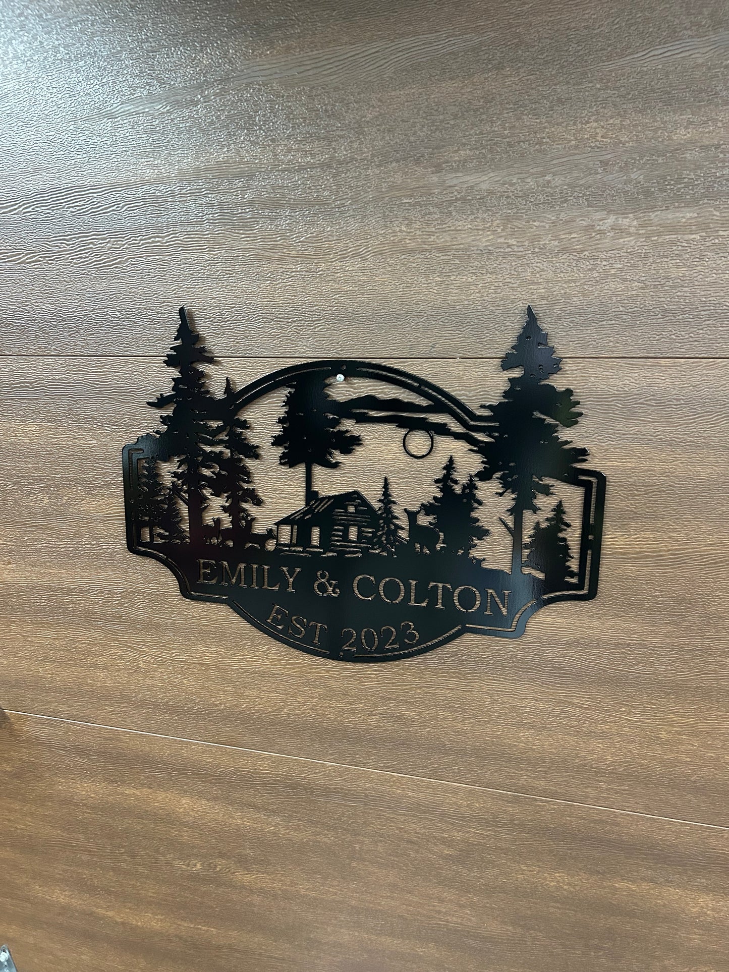 Custom Metal Deer Scene Cabin Sign