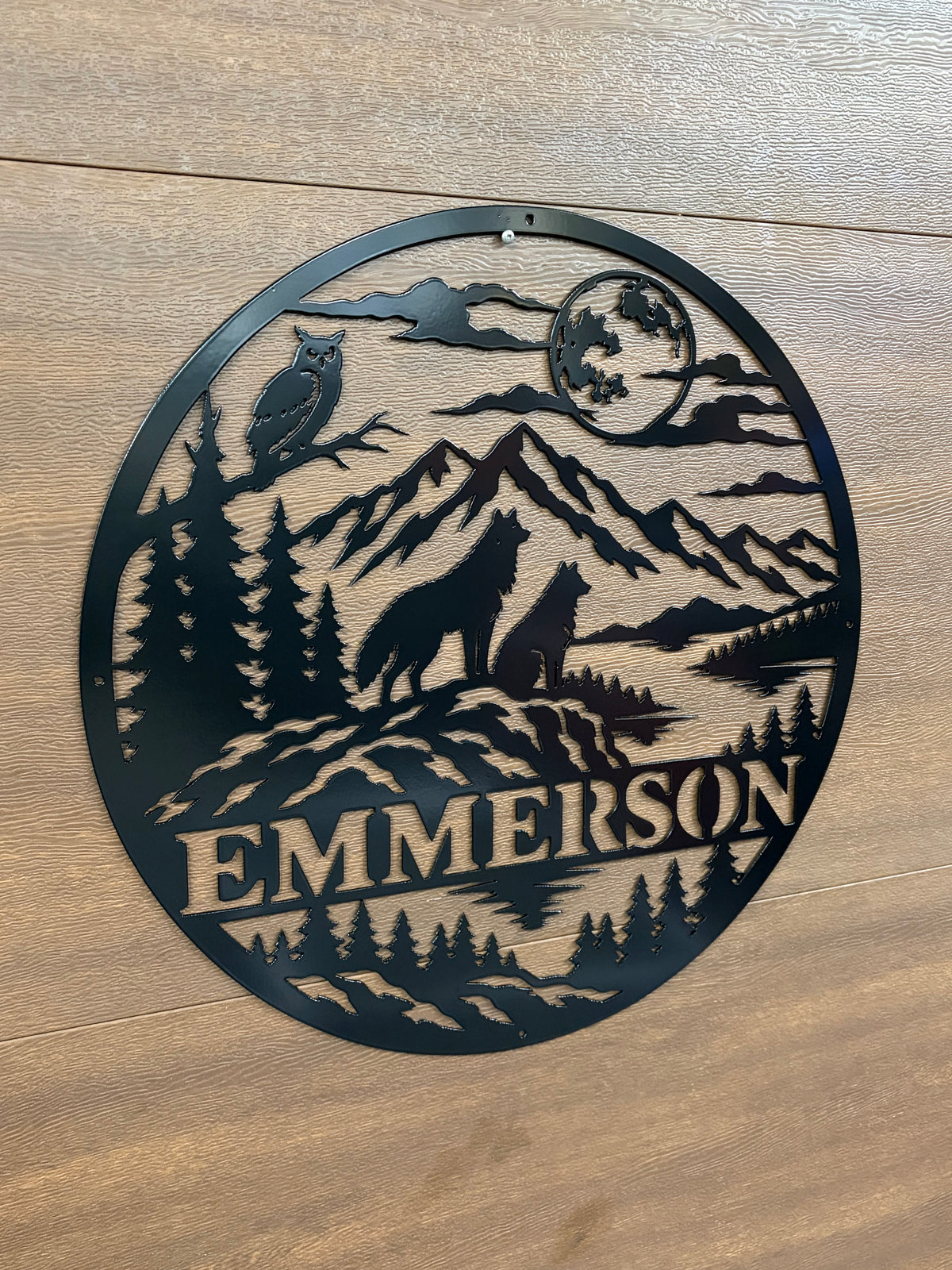Custom Metal Wolf and Owl Sign