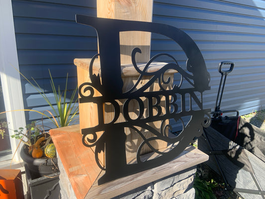 Vine Split Letter Monogram Family Name Signs