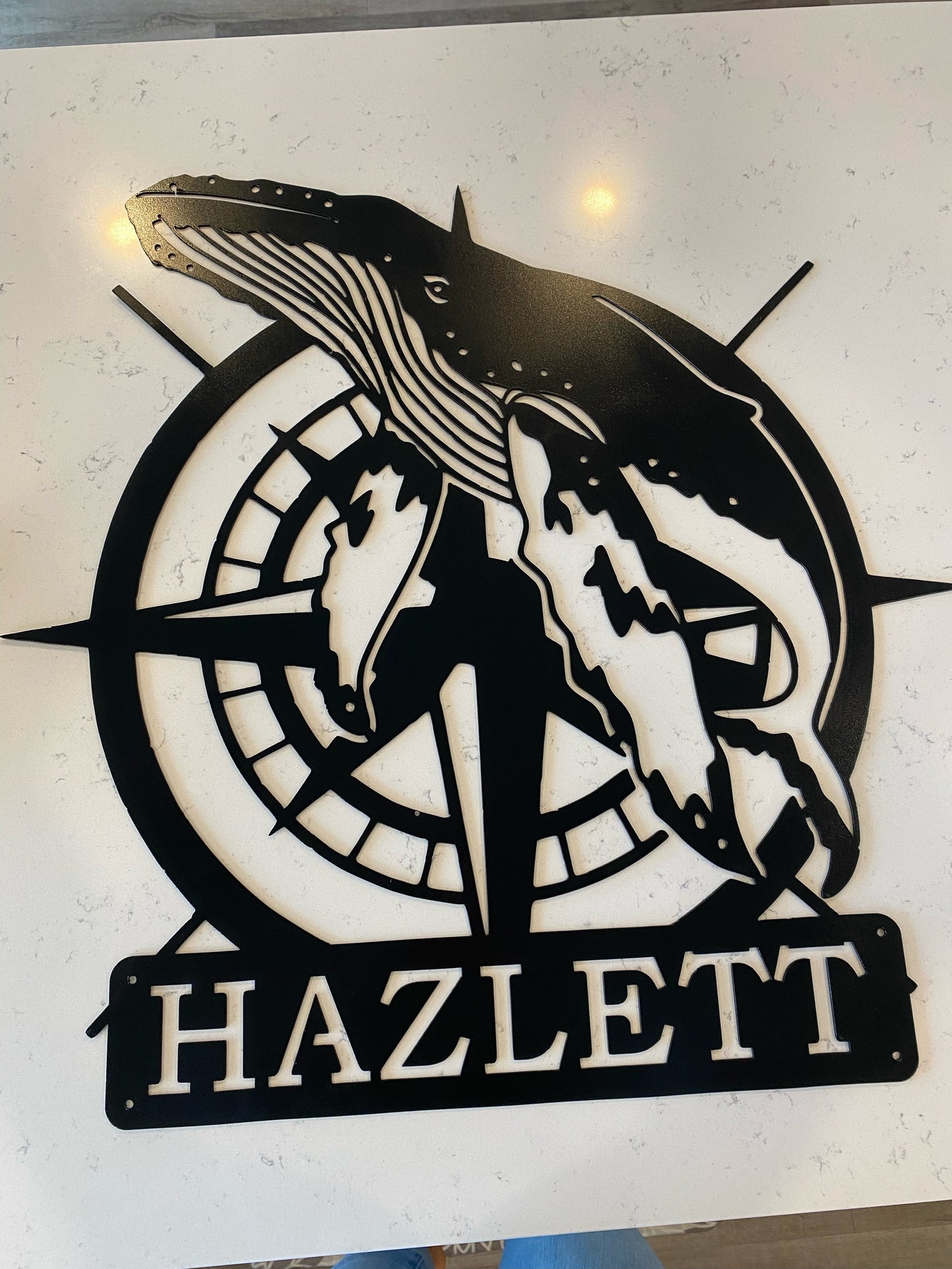Custom Metal Whale Compass Sign