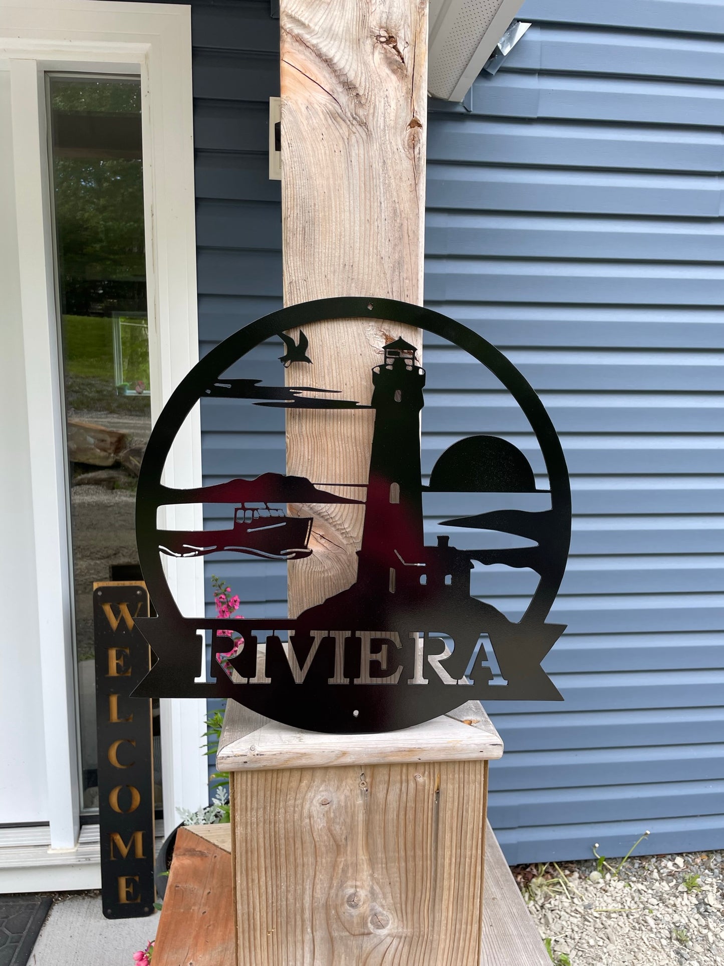 Custom Metal Fishing Boat Lighthouse Sign