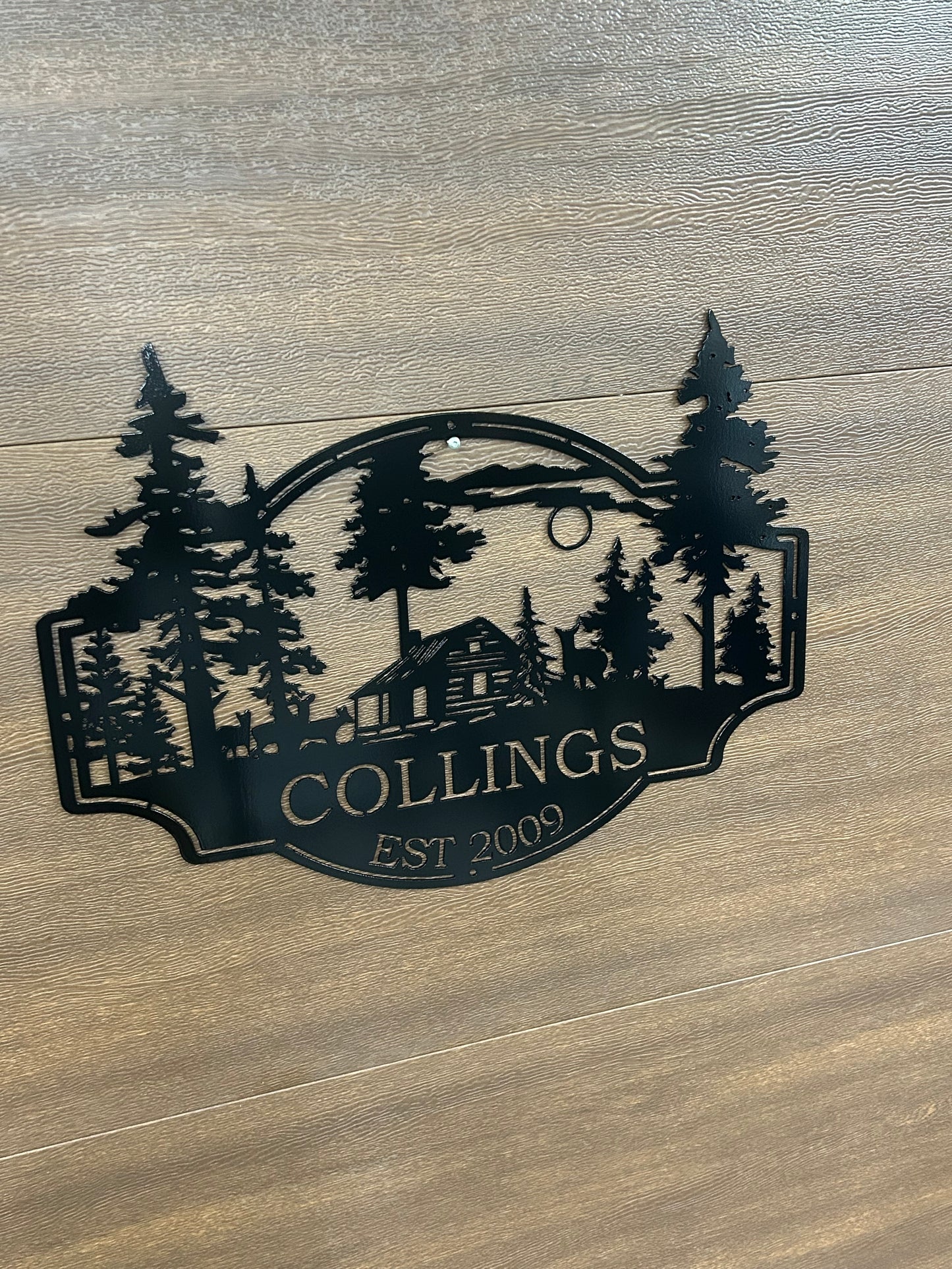 Custom Metal Deer Scene Cabin Sign