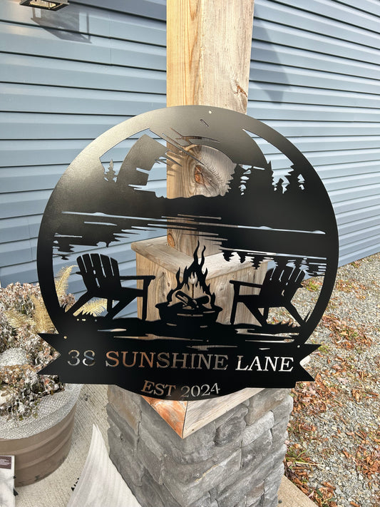 Custom Metal Sunset Campfire Sign