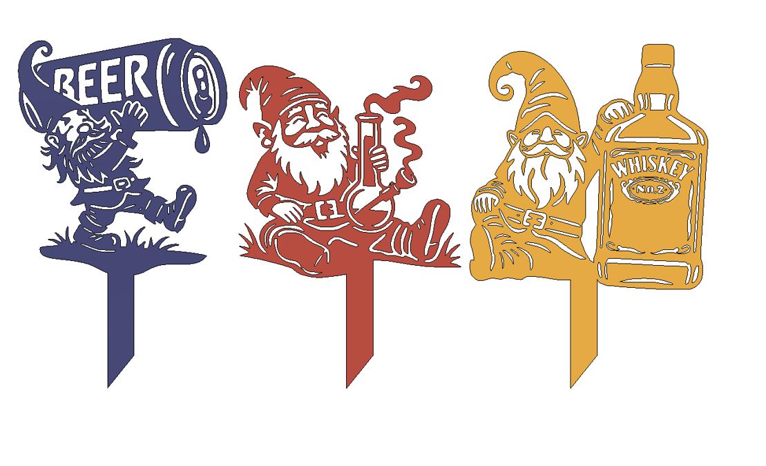 Lot de 3 nains de jardin en métal