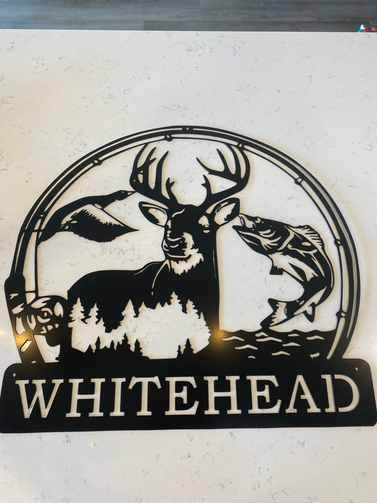 Custom Metal Deer Hunting and Fishing Sign