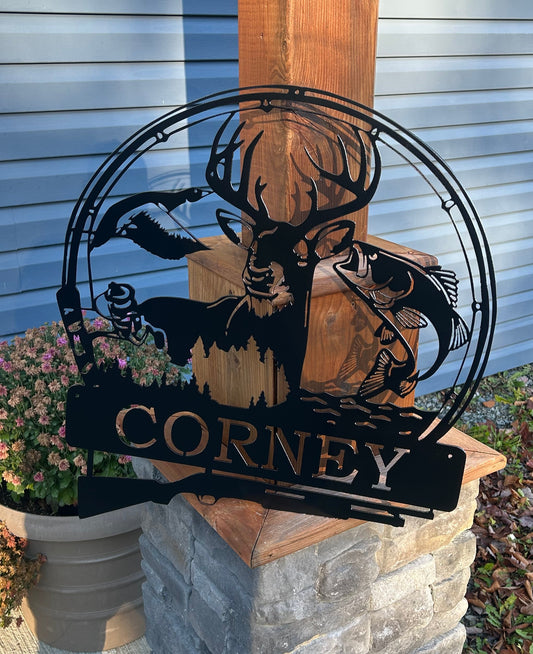 Custom Metal Deer Hunting and Fishing Sign 2