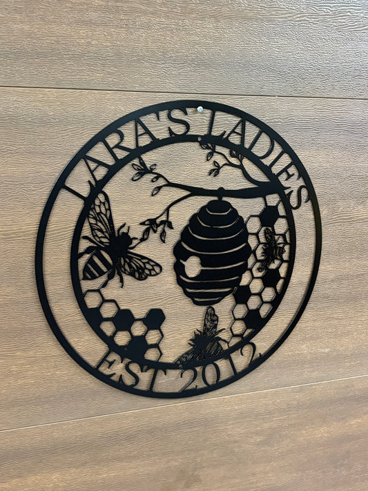 Custom Metal Honey Bee Hive Garden Sign