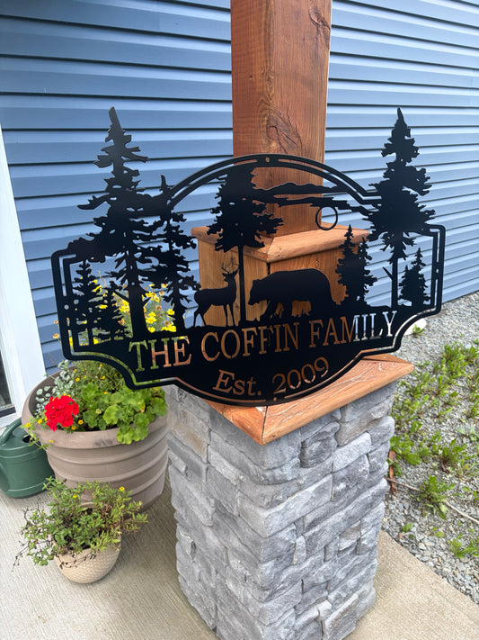Custom Metal Deer Bear Scene Sign