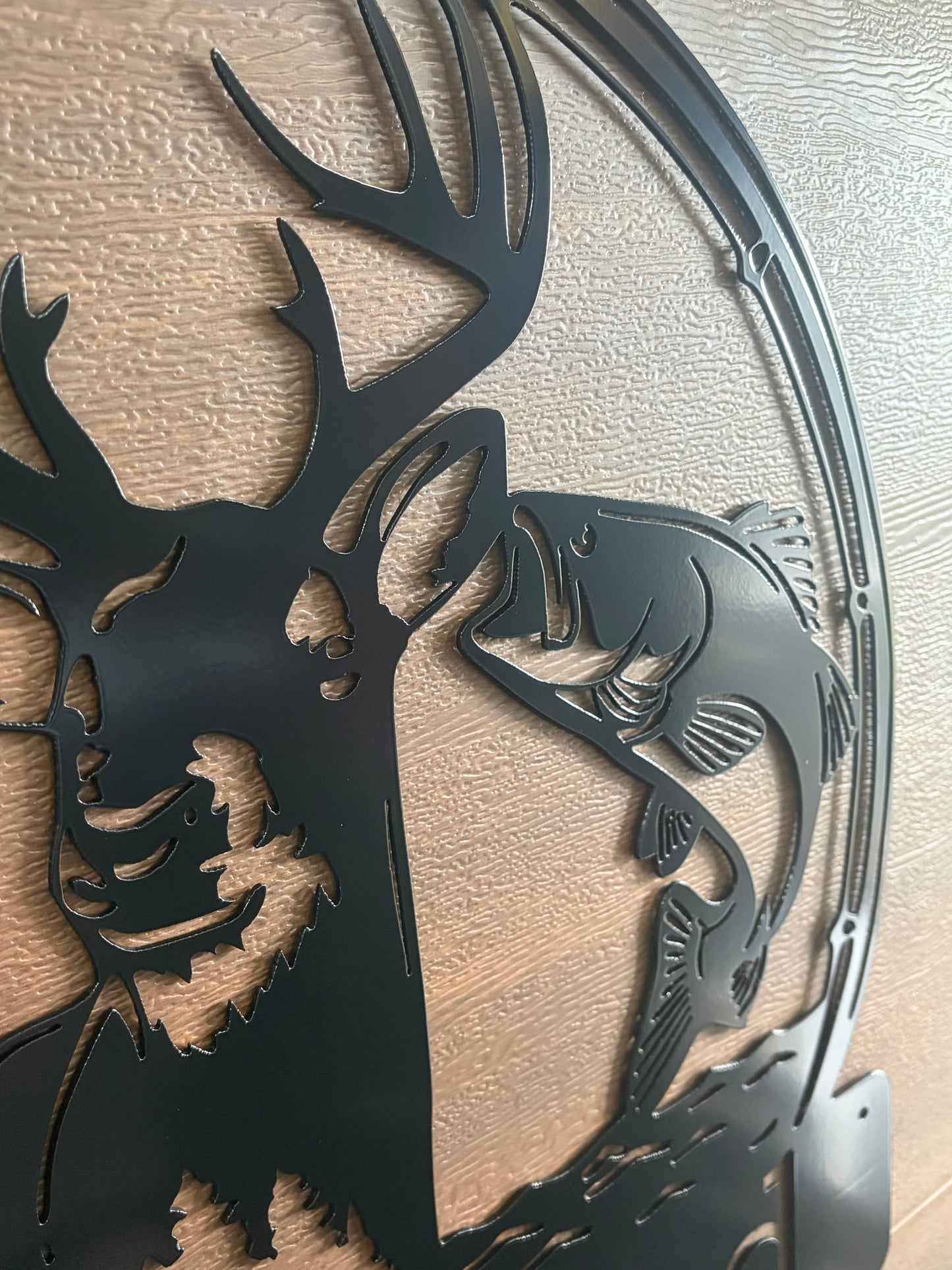 Custom Metal Deer Bass and Trout Fishing Sign