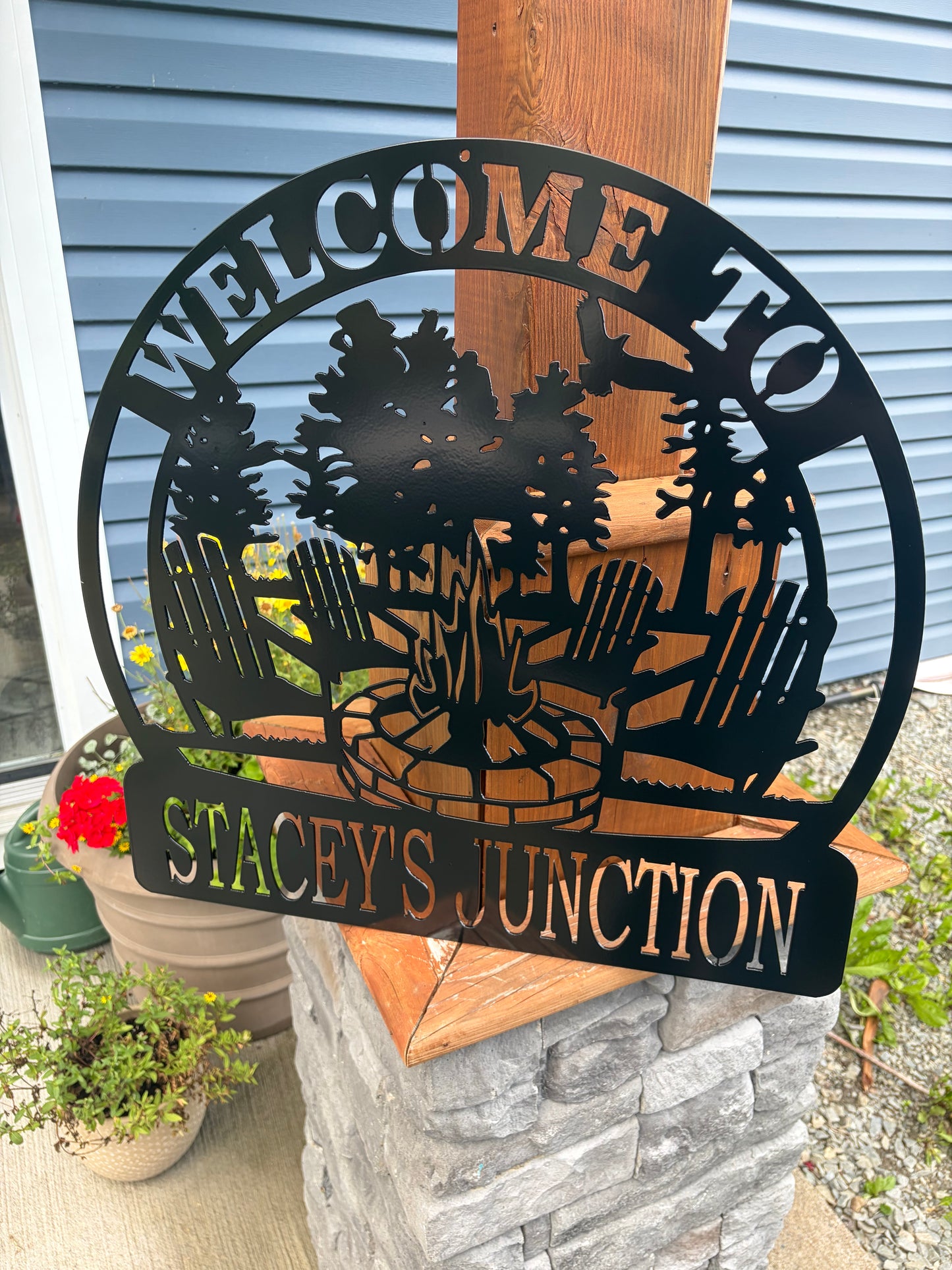 Custom Metal Campfire Sign With Kids Chairs 2
