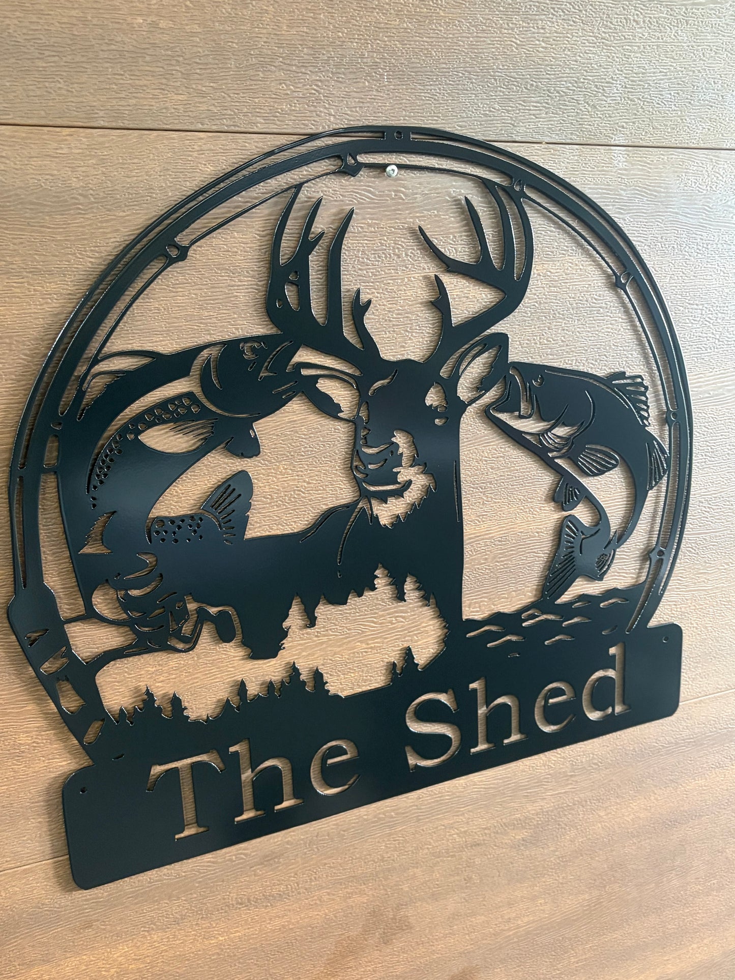 Custom Metal Deer Bass and Trout Fishing Sign
