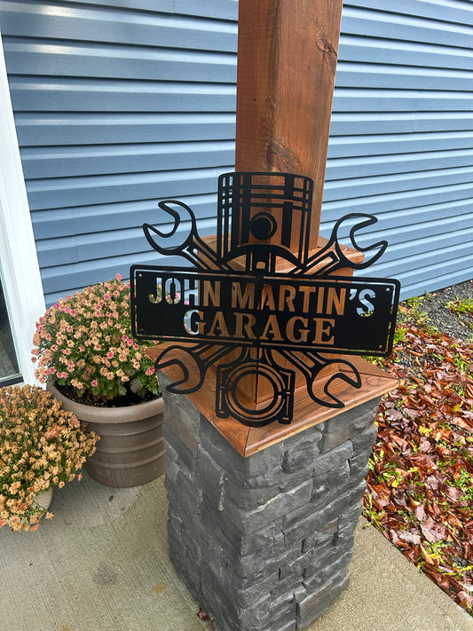 Panneau de garage personnalisé en métal « Ses outils, ses règles »