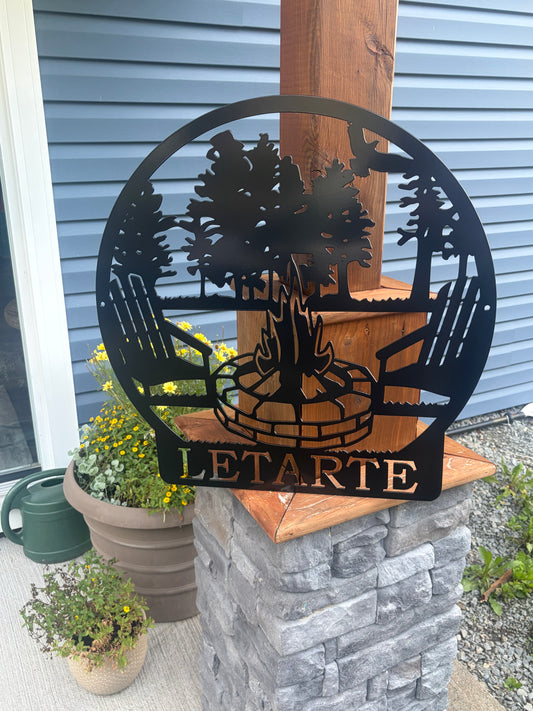 Customizable Circular Campfire Metal Sign