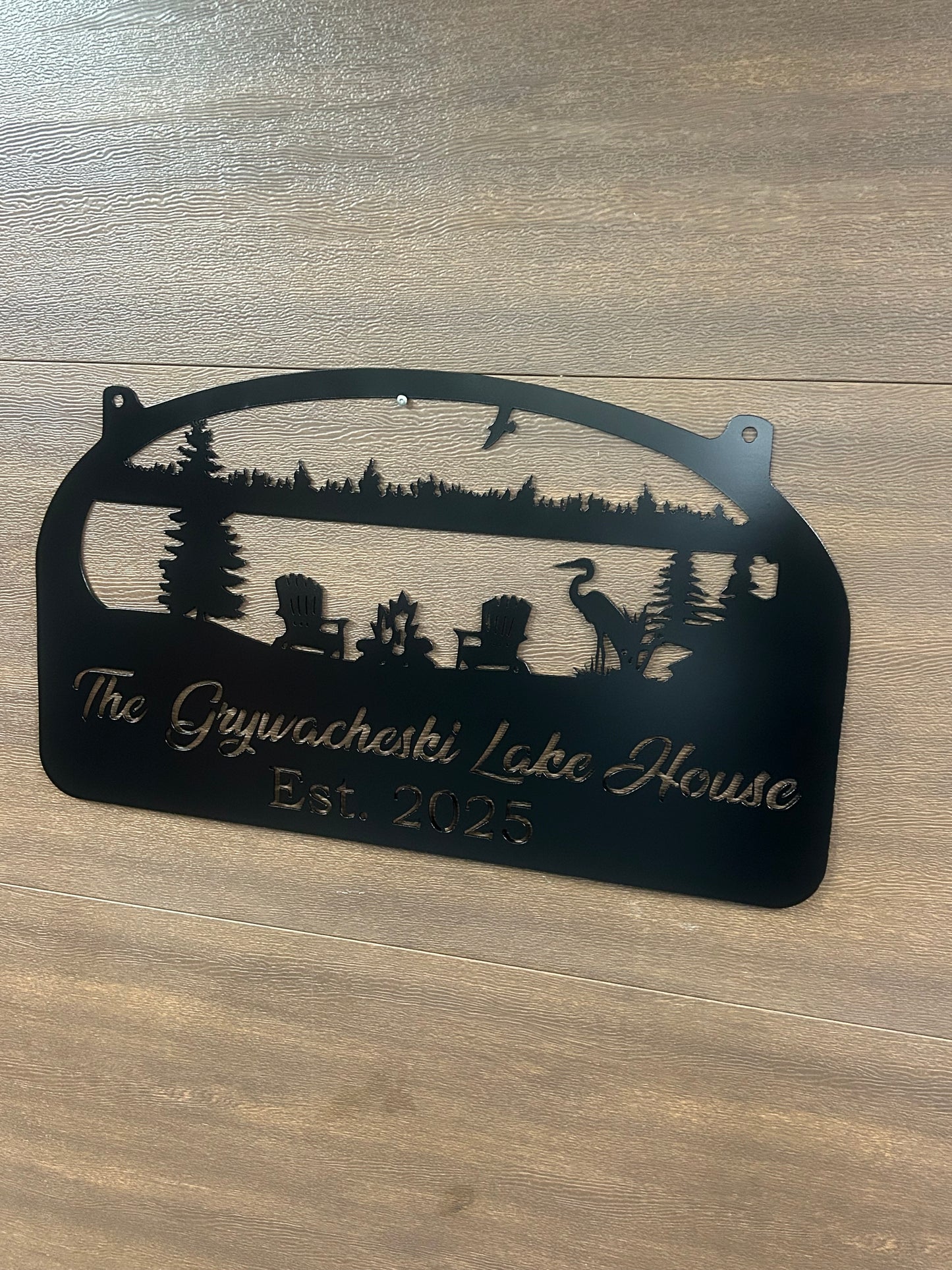 Custom Metal Lake Scene Herron Address Sign