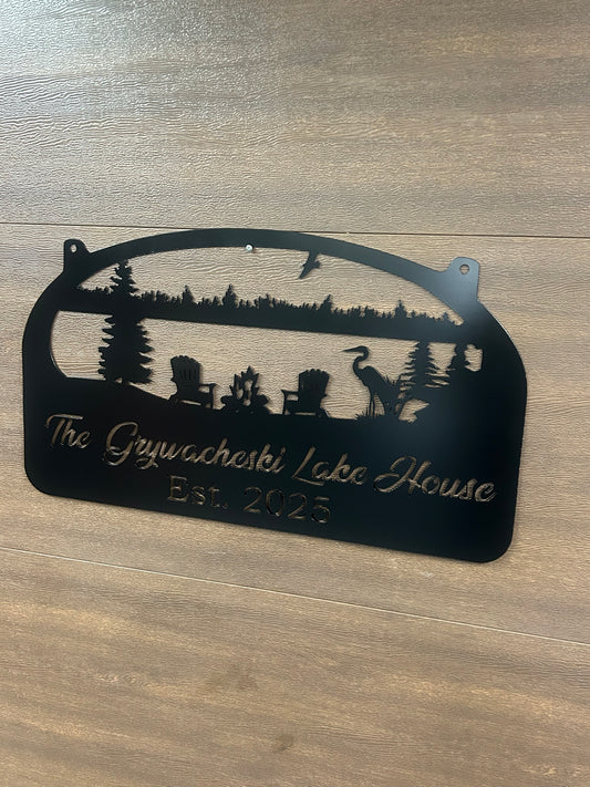 Custom Metal Lake Scene Herron Address Sign