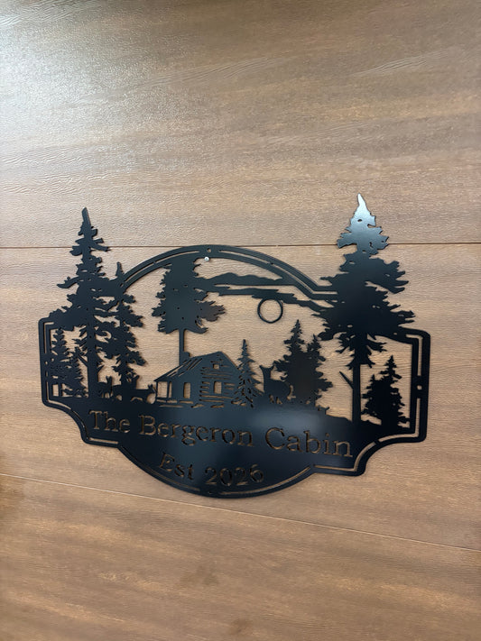 Custom Metal Deer Scene Cabin Sign