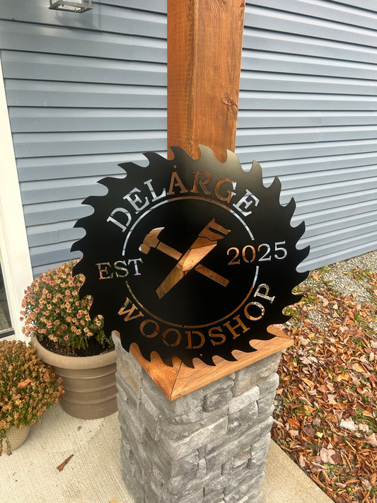 Panneau de garage personnalisé en métal « Ses outils, ses règles »