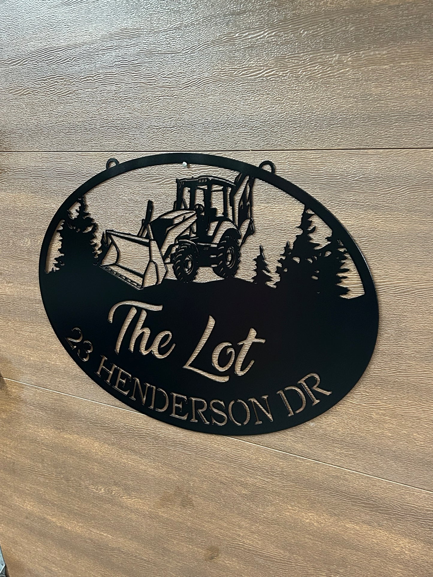 Custom Metal Backhoe Pine Civic Address Sign