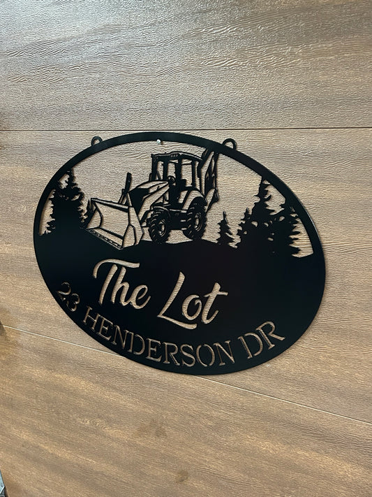 Custom Metal Backhoe Pine Civic Address Sign