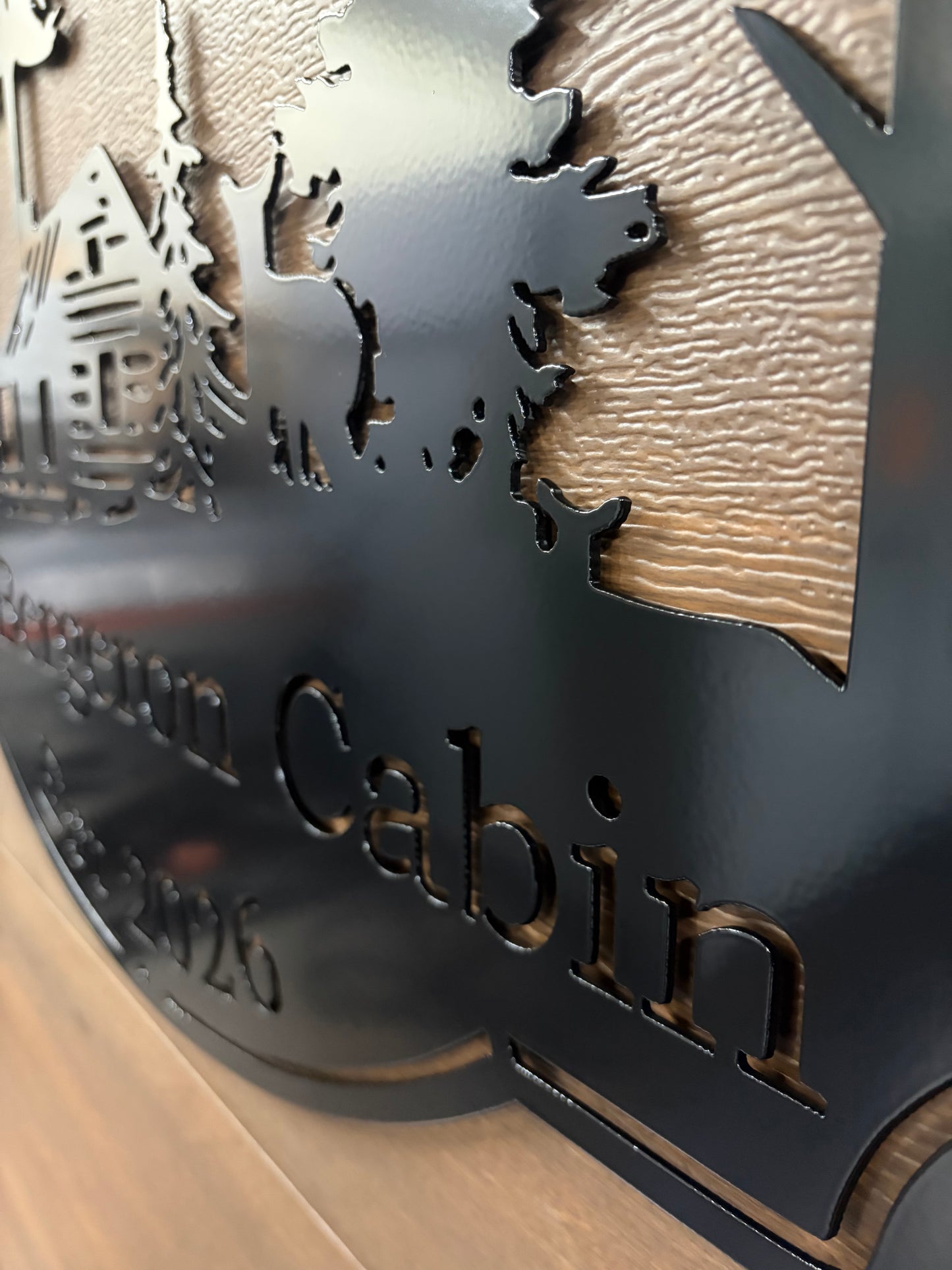 Custom Metal Deer Scene Cabin Sign