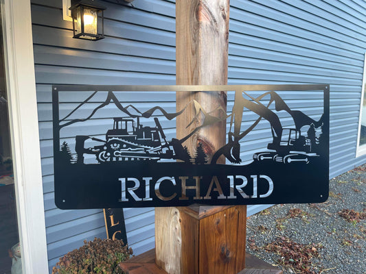 Custom Metal Excavator and Dozer Sign