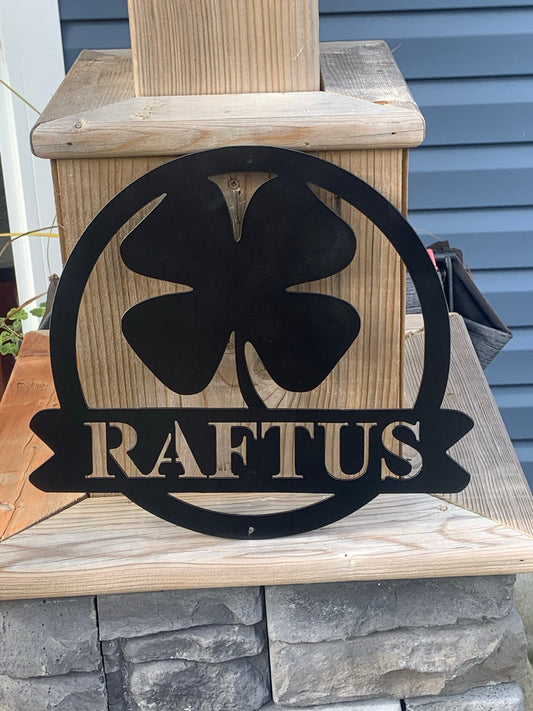 Custom Metal 4 Leaf Clover Family Name Sign