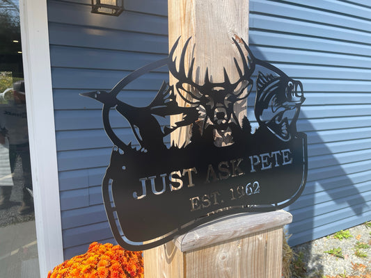 Custom Metal Duck Deer and Bass Sign