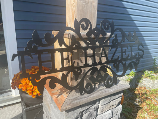 Custom Metal Scroll Family Name Sign