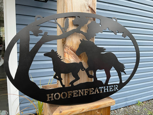 Custom Metal Mother Horse and Foal Sign