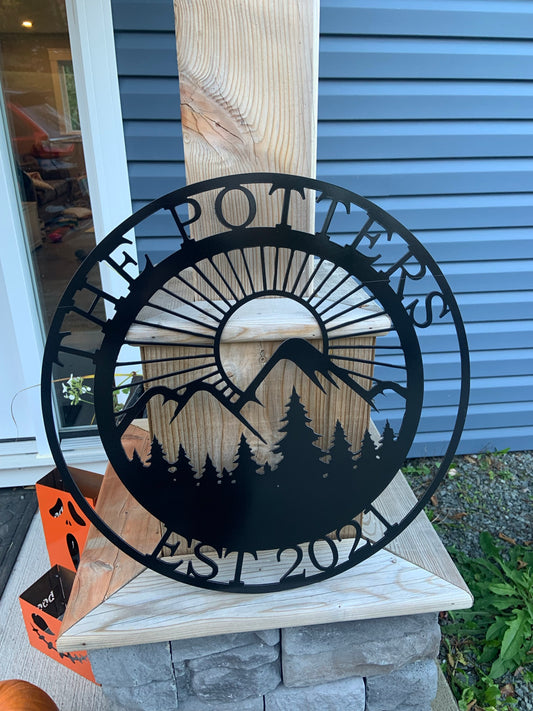 Custom Metal Mountain Sunset Sign